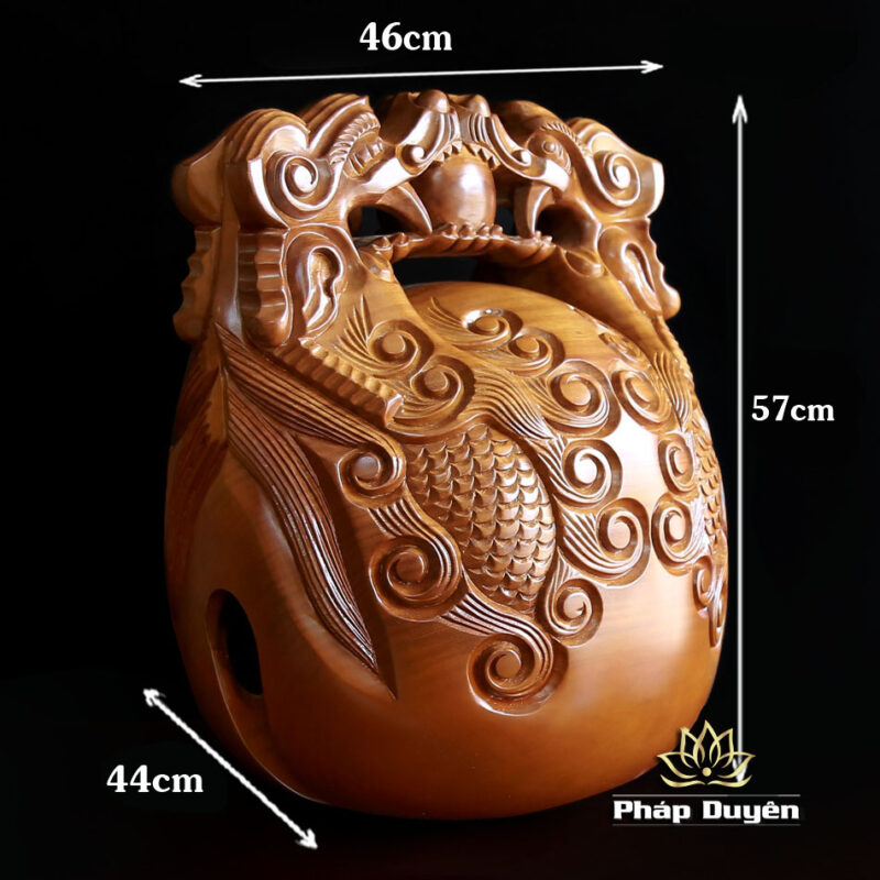 Bộ Chuông Đồng Đen Vân Vàng, Mõ Rồng Bằng Gỗ Bưởi Cao Cấp, Kích Thước 16inch, 18inch - Ảnh 6
