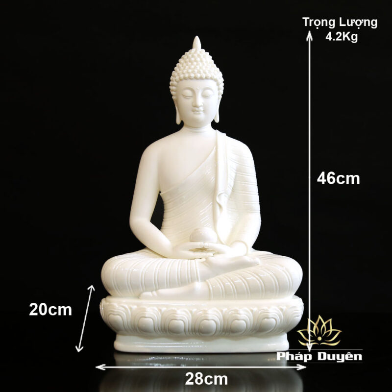Tượng Phật Thích Ca Mâu Ni Ngồi Kiểu Thái Bằng Sứ Trắng, Cao 46cm - Ảnh 5