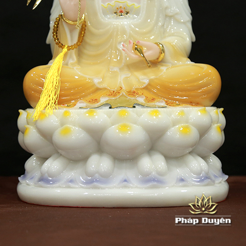 Tượng Quan Âm Ngồi Đài Sen Đế Ghi, Bằng Bột Đá, Cao 40cm - ảnh 14