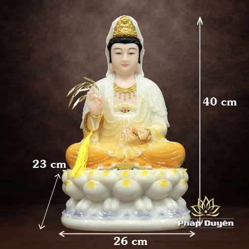 Tượng Quan Âm Ngồi Đài Sen Đế Ghi, Bằng Bột Đá, Cao 40cm - ảnh 15