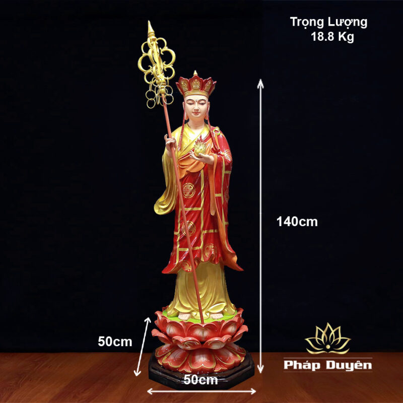 Tượng Địa Tạng Vương Áo Đỏ Đứng Đài Sen, Bằng Composit, Cao 1.4m - Ảnh 6