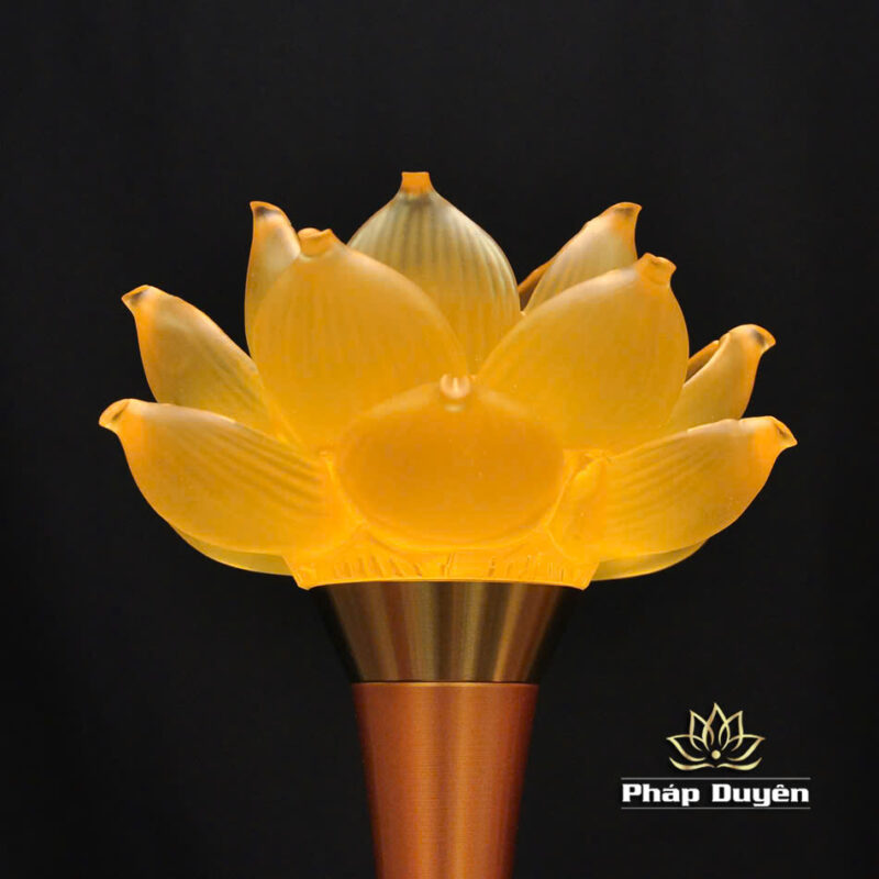 Đôi Đèn Cánh Sen Quan Âm Lưu Ly Chân Đồng Vàng, Nhiều Kích Thước - Ảnh 4