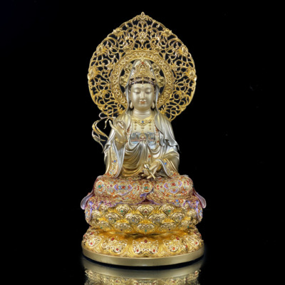 Tượng Quan Âm Bồ Tát Bằng Đồng Men Cổ, Cao 40cm