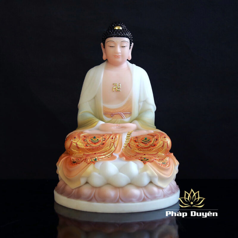 Bộ Tượng Tây Phương Tam Thánh Sơn, Bằng Bột Đá Vẽ Hoa Văn, Cao 40cm - Ảnh 2