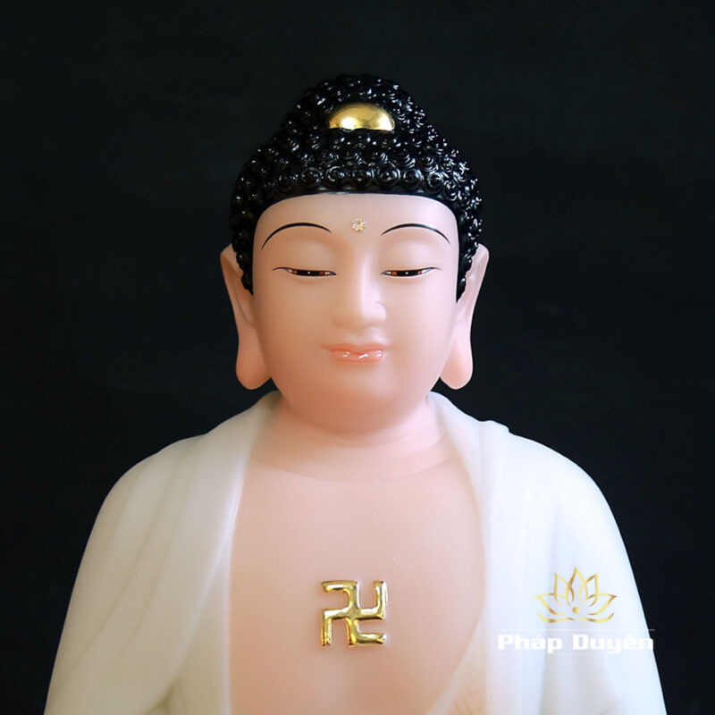 Bộ Tượng Tây Phương Tam Thánh Sơn, Bằng Bột Đá Vẽ Hoa Văn, Cao 40cm - Ảnh 3