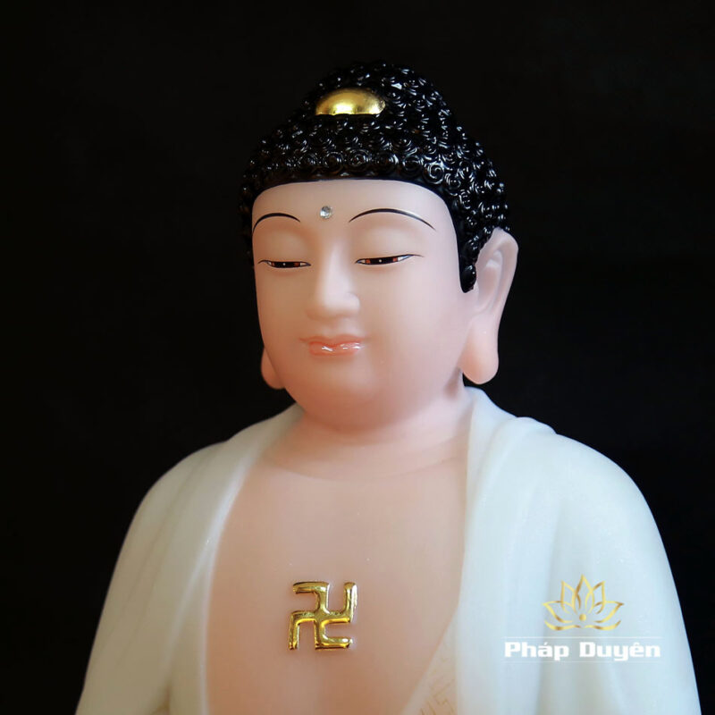 Bộ Tượng Tây Phương Tam Thánh Sơn, Bằng Bột Đá Vẽ Hoa Văn, Cao 40cm - Ảnh 4