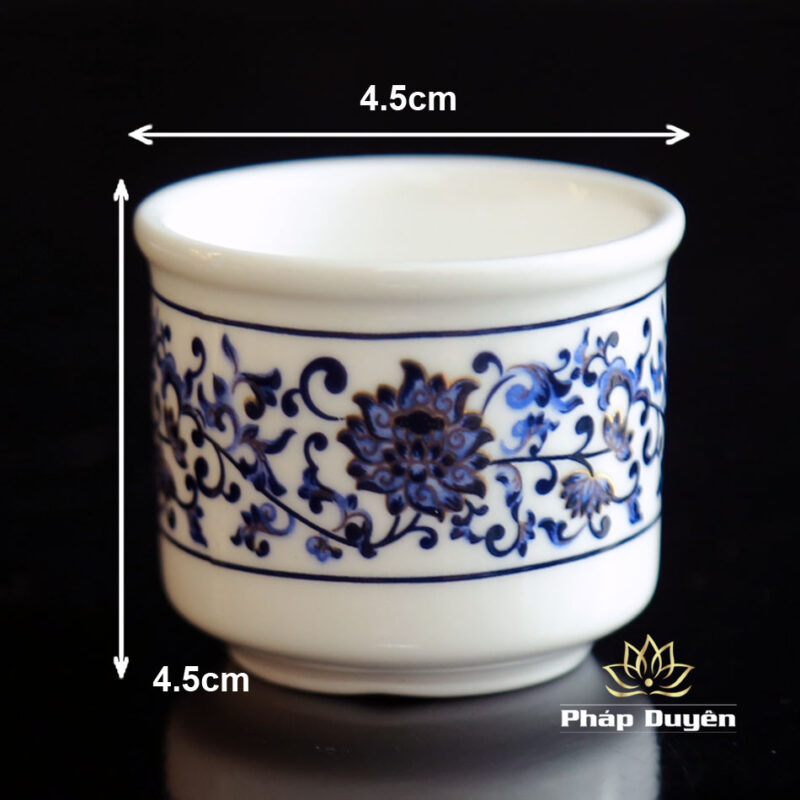 Bộ 3 Chén Nước Bằng Sứ Trắng Hoa Sen Xanh - Ảnh 5