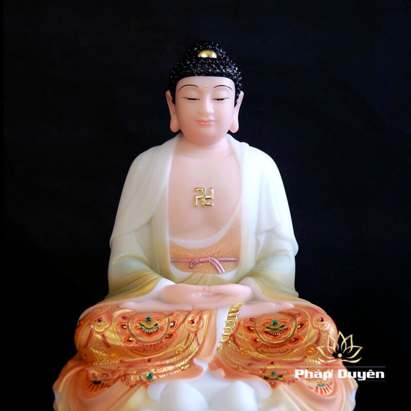 Bộ Tượng Tây Phương Tam Thánh Sơn, Bằng Bột Đá Vẽ Hoa Văn, Cao 40cm - Ảnh 5