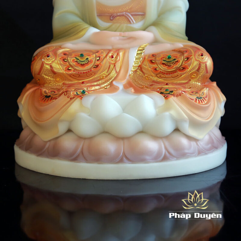 Bộ Tượng Tây Phương Tam Thánh Sơn, Bằng Bột Đá Vẽ Hoa Văn, Cao 40cm - Ảnh 6