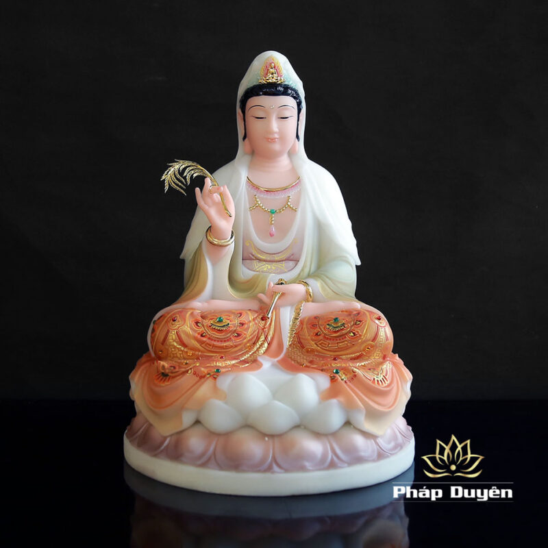 Bộ Tượng Tây Phương Tam Thánh Sơn, Bằng Bột Đá Vẽ Hoa Văn, Cao 40cm - Ảnh 7