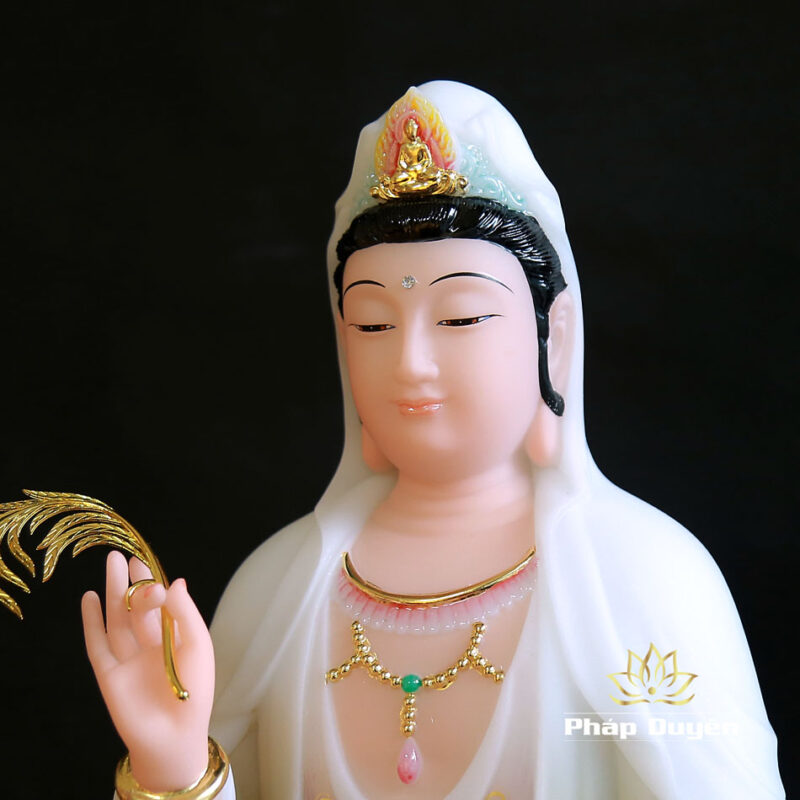 Bộ Tượng Tây Phương Tam Thánh Sơn, Bằng Bột Đá Vẽ Hoa Văn, Cao 40cm - Ảnh 9