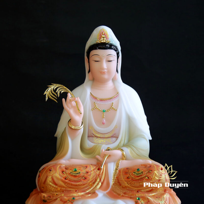 Bộ Tượng Tây Phương Tam Thánh Sơn, Bằng Bột Đá Vẽ Hoa Văn, Cao 40cm - Ảnh 10