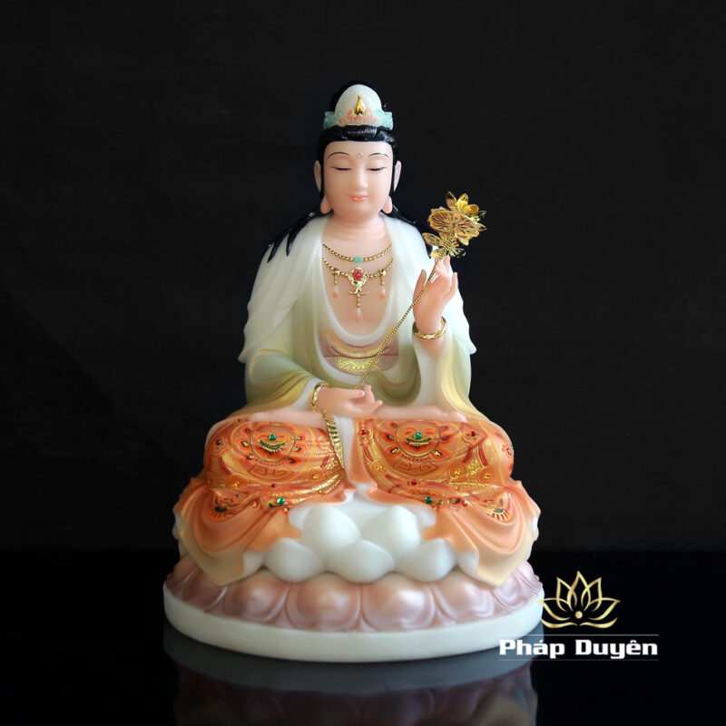 Bộ Tượng Tây Phương Tam Thánh Sơn, Bằng Bột Đá Vẽ Hoa Văn, Cao 40cm - Ảnh 12