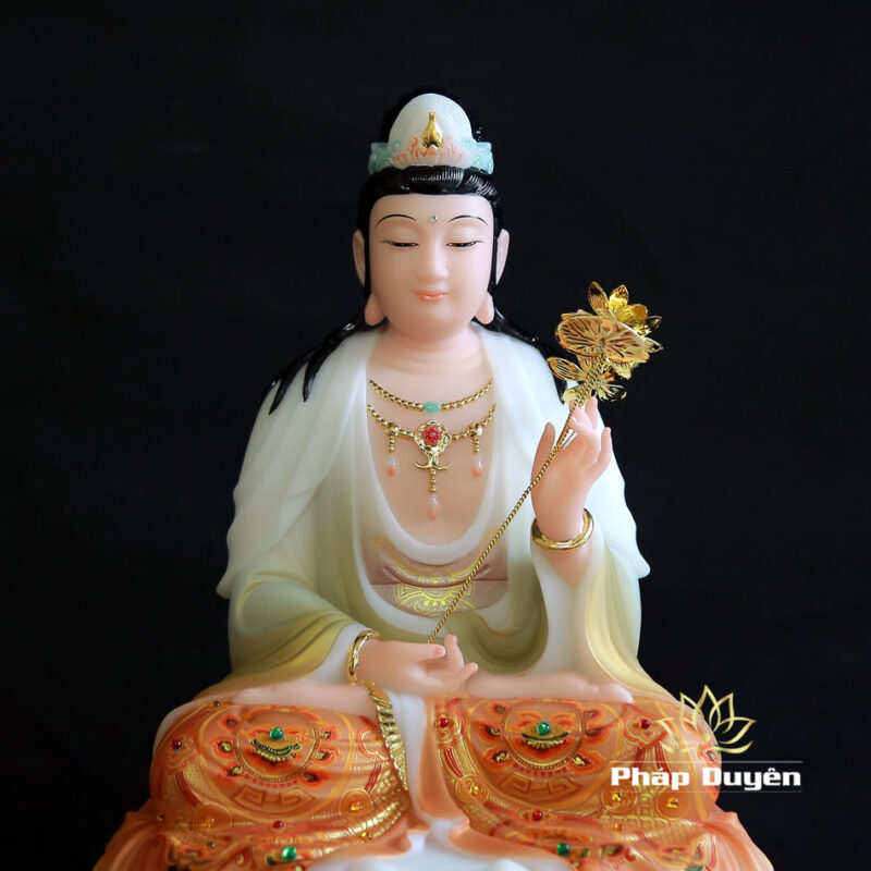 Bộ Tượng Tây Phương Tam Thánh Sơn, Bằng Bột Đá Vẽ Hoa Văn, Cao 40cm - Ảnh 15