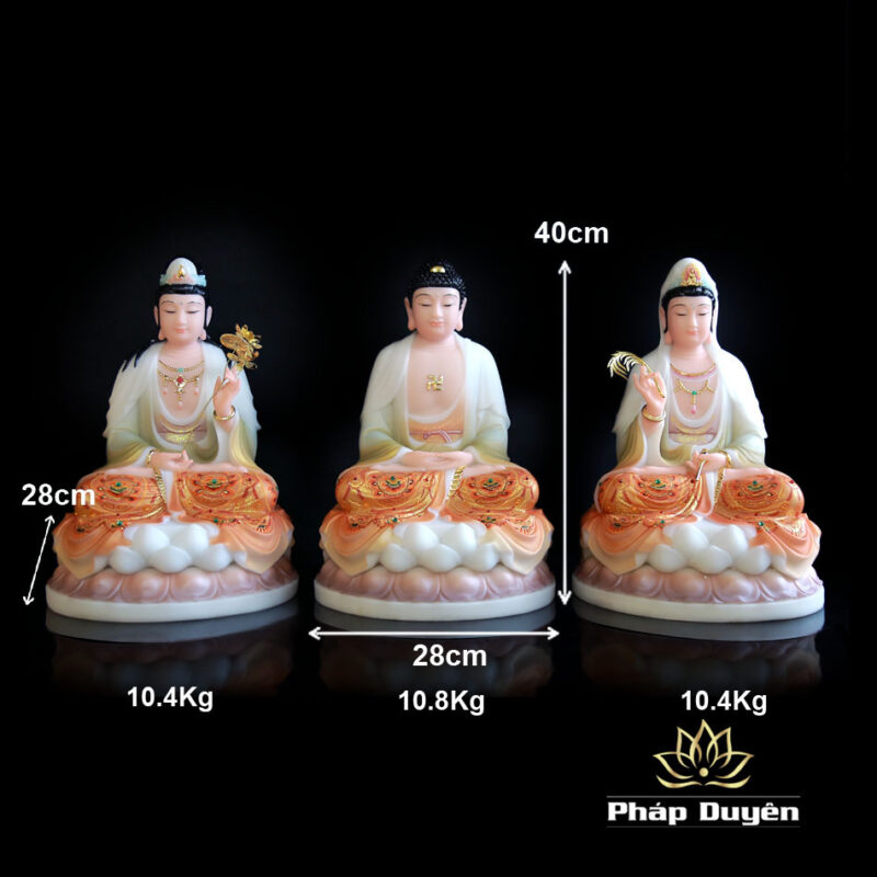 Bộ Tượng Tây Phương Tam Thánh Sơn, Bằng Bột Đá Vẽ Hoa Văn, Cao 40cm - Ảnh 17