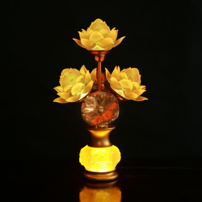 Alternative view of Đôi Đèn Thờ Bình Hoa Thịnh Thế Hoa Khai 3 Bông, Cao 33cm