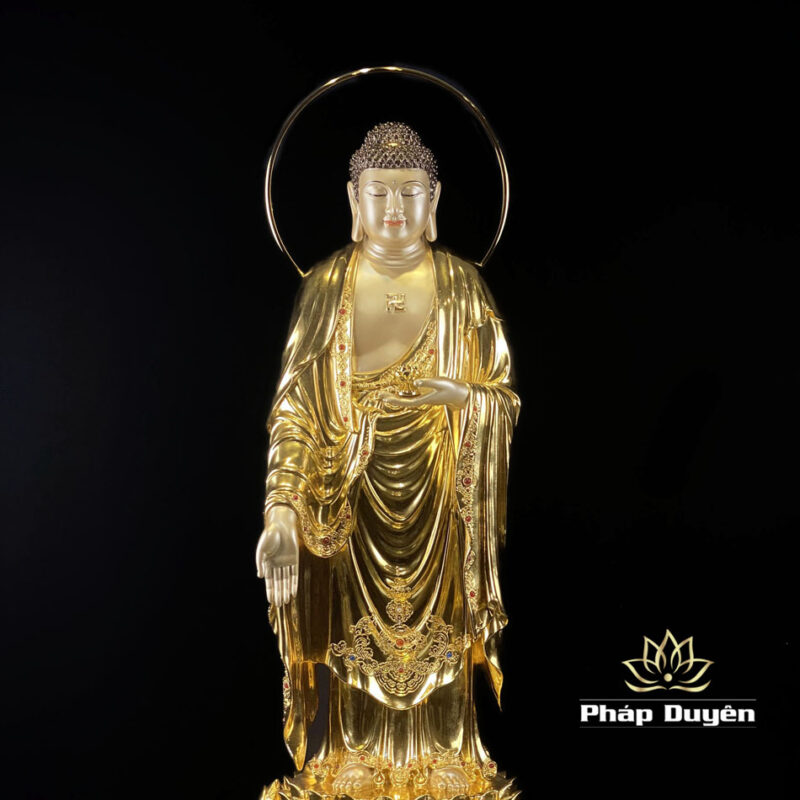 Bộ Tượng Tây Phương Tam Thánh Bằng Đồng Dát Vàng Cao 90cm (Tổng Lá Đề 1m) - Ảnh 4