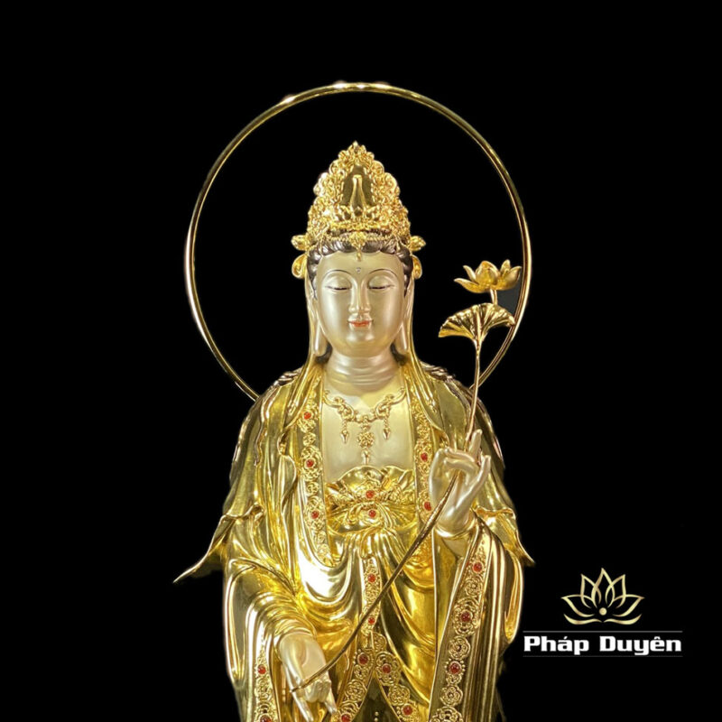 Bộ Tượng Tây Phương Tam Thánh Bằng Đồng Dát Vàng Cao 90cm (Tổng Lá Đề 1m) - Ảnh 11