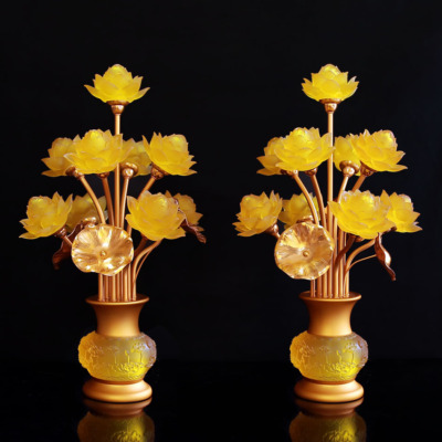 Đôi Đèn Thịnh Thế Hoa Khai, 9 Bông To, Cao 65cm