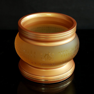 Bát Hương Lưu Ly Miệng Thẳng Đế Đồng Vàng, Chữ Phật Nổi