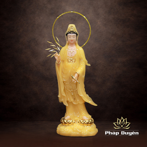 Tượng Quan Âm Bồ Tát Đứng Song Liên, Bằng Bột Đá Màu Thạch Anh, Nhiều Kích Thước - ảnh 5