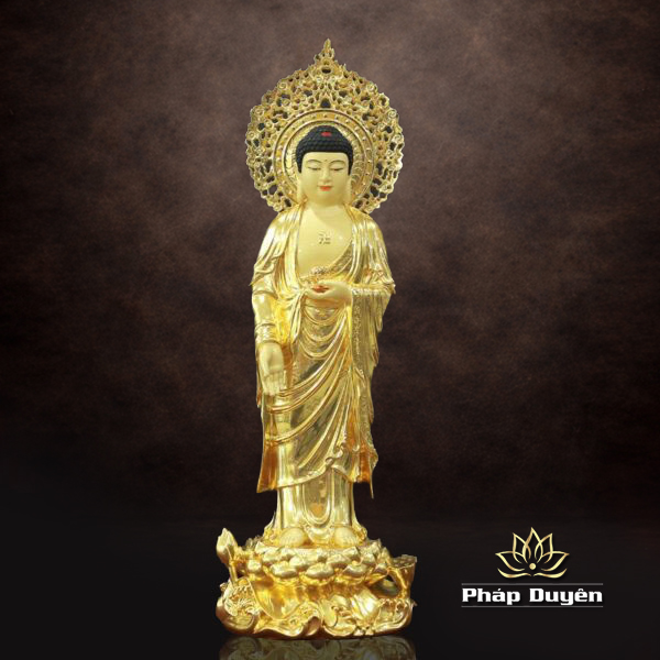 Tượng Phật A Di Đà Đứng Có Lá Đề, Chất Liệu Đồng Đài Loan Dát Vàng, Cao 66cm ( Tổng Lá Đề 80cm ) - ảnh 5