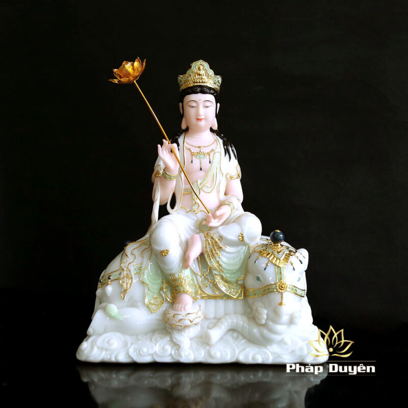 Bộ Tượng Văn Thù Phổ Hiền Bột Đá Cẩm Thạch Màu Thiên Thanh, Nhiều Kích Thước - Ảnh 2