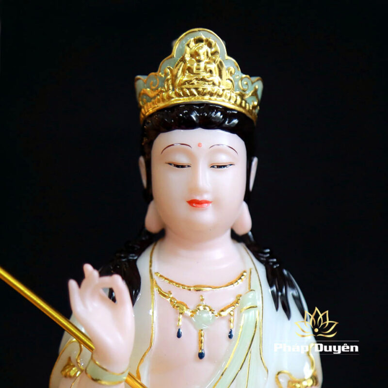 Bộ Tượng Văn Thù Phổ Hiền Bột Đá Cẩm Thạch Màu Thiên Thanh, Cao 30cm - Ảnh 3
