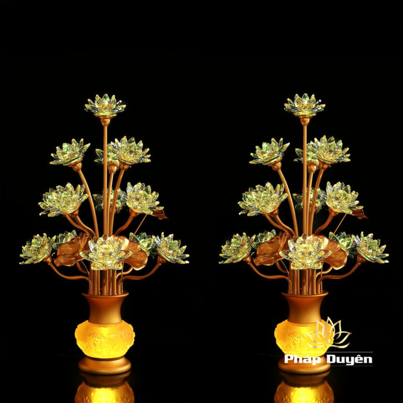 Đôi Đèn Bình Hoa Sen Pha Lê, 13 Bông, Cao 70cm - Ảnh 2
