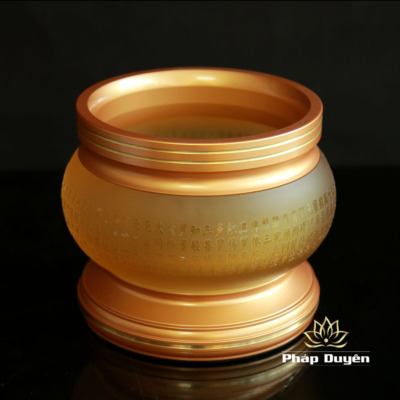 Alternative view of Bát Hương Lưu Ly Miệng Thẳng Đế Đồng Vàng, Chữ Phật Nổi