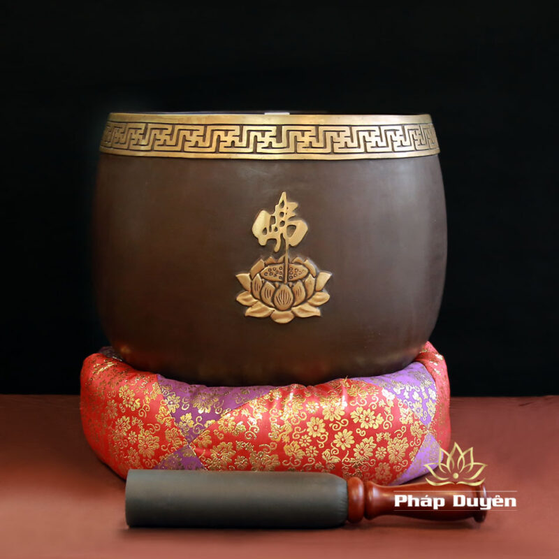 Bộ Chuông Chữ Phật Khắc Tâm Kinh, Mõ Rồng Gỗ Bưởi Vàng, Kích Thước 16inch (40cm) - Ảnh 2