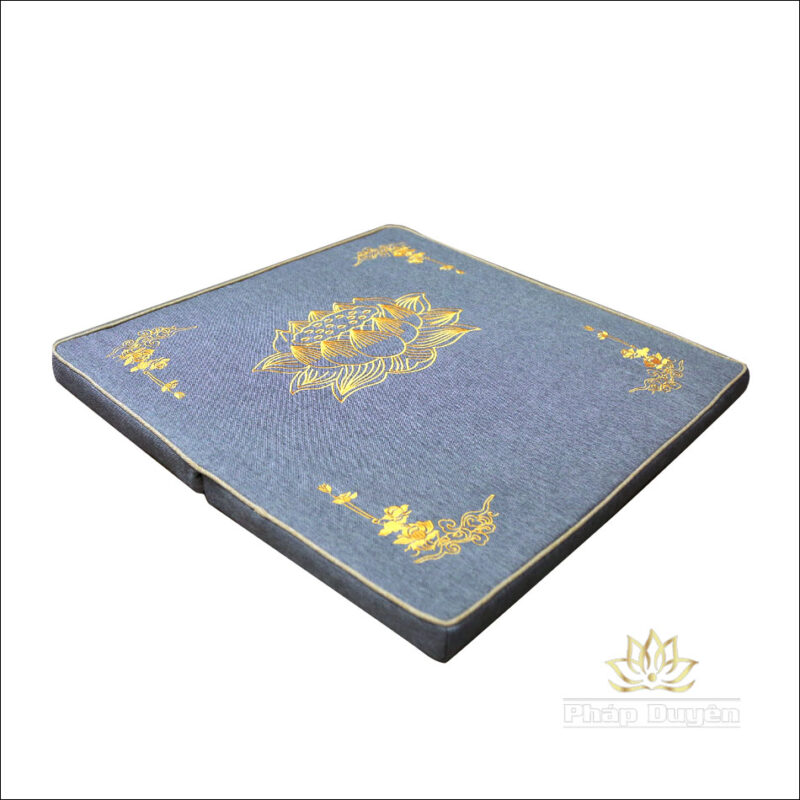 Đệm Lót Ngồi Thiền Xơ Dừa, Thêu Hoa Sen Cao Cấp, Mầu Xám, KT 60*60cm, 70*70cm, 80*80cm - Ảnh 2