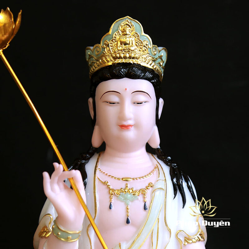 Bộ Tượng Văn Thù Phổ Hiền Bột Đá Cẩm Thạch Màu Thiên Thanh, Nhiều Kích Thước - Ảnh 3