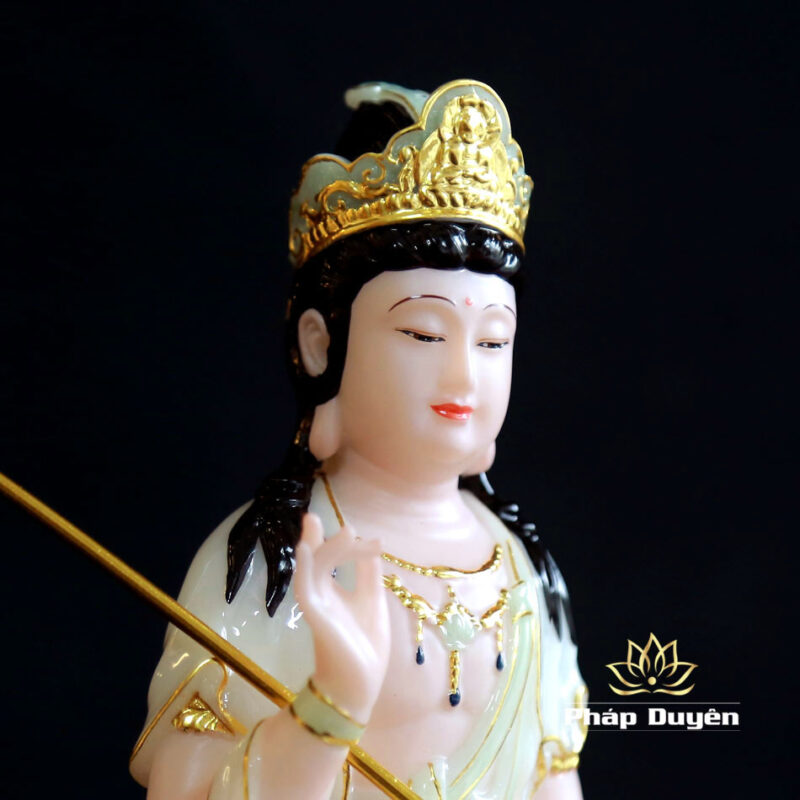 Bộ Tượng Văn Thù Phổ Hiền Bột Đá Cẩm Thạch Màu Thiên Thanh, Cao 30cm - Ảnh 4