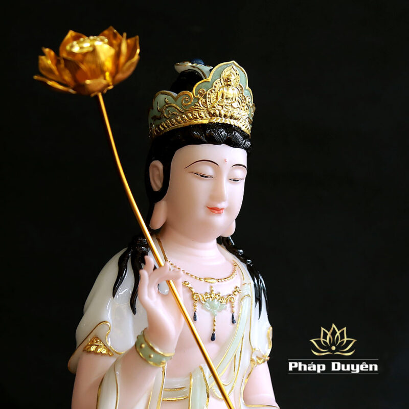 Bộ Tượng Văn Thù Phổ Hiền Bột Đá Cẩm Thạch Màu Thiên Thanh, Nhiều Kích Thước - Ảnh 4