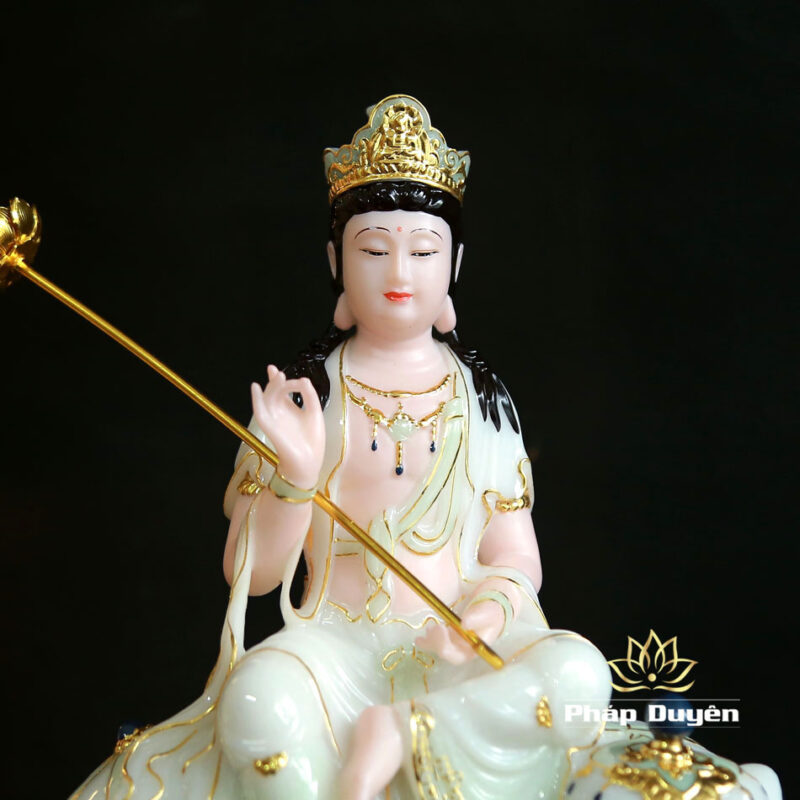 Bộ Tượng Văn Thù Phổ Hiền Bột Đá Cẩm Thạch Màu Thiên Thanh, Cao 30cm - Ảnh 5