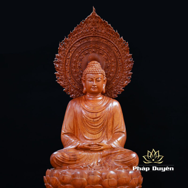 Tượng Phật Thích Ca Gỗ Bằng Gỗ Hương Nguyên Khối Có Lá Đề, Cao 50cm (Tổng Lá Đề 68cm) - Ảnh 4