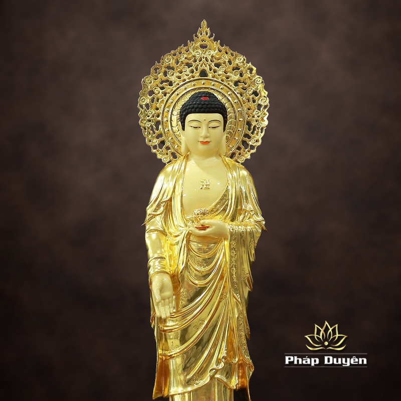 Tượng Phật A Di Đà Đứng Có Lá Đề, Chất Liệu Đồng Đài Loan Dát Vàng, Cao 66cm ( Tổng Lá Đề 80cm ) - ảnh 8