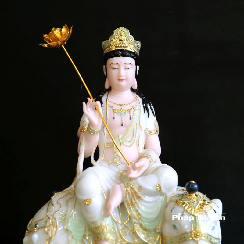 Bộ Tượng Văn Thù Phổ Hiền Bột Đá Cẩm Thạch Màu Thiên Thanh, Nhiều Kích Thước - Ảnh 5