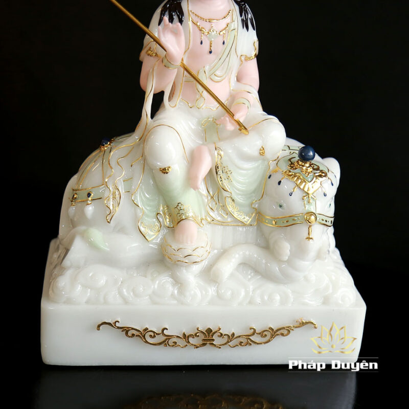 Bộ Tượng Văn Thù Phổ Hiền Bột Đá Cẩm Thạch Màu Thiên Thanh, Cao 30cm - Ảnh 7