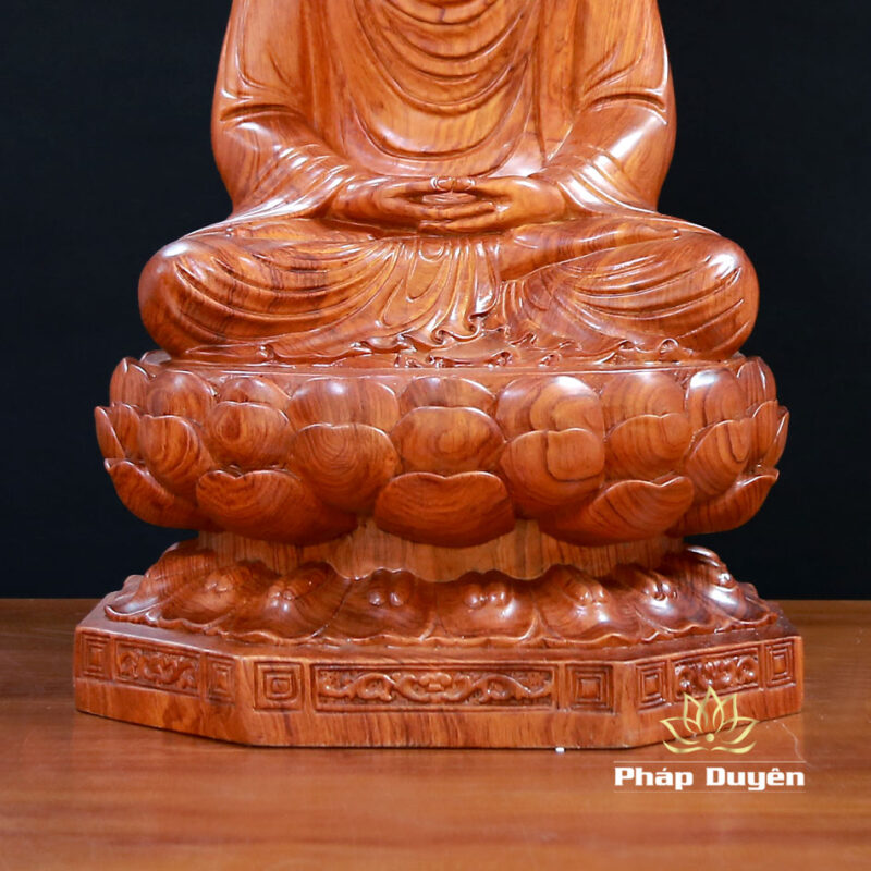 Tượng Phật Thích Ca Gỗ Bằng Gỗ Hương Nguyên Khối Có Lá Đề, Cao 50cm (Tổng Lá Đề 68cm) - Ảnh 5