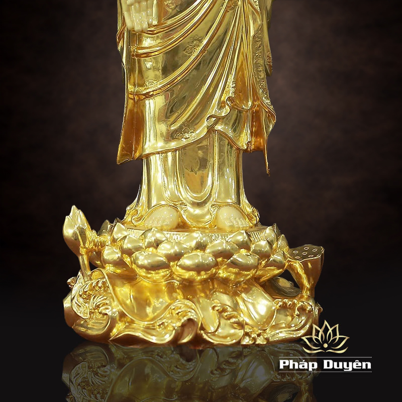 Tượng Phật A Di Đà Đứng Có Lá Đề, Chất Liệu Đồng Đài Loan Dát Vàng, Cao 66cm ( Tổng Lá Đề 80cm ) - ảnh 9