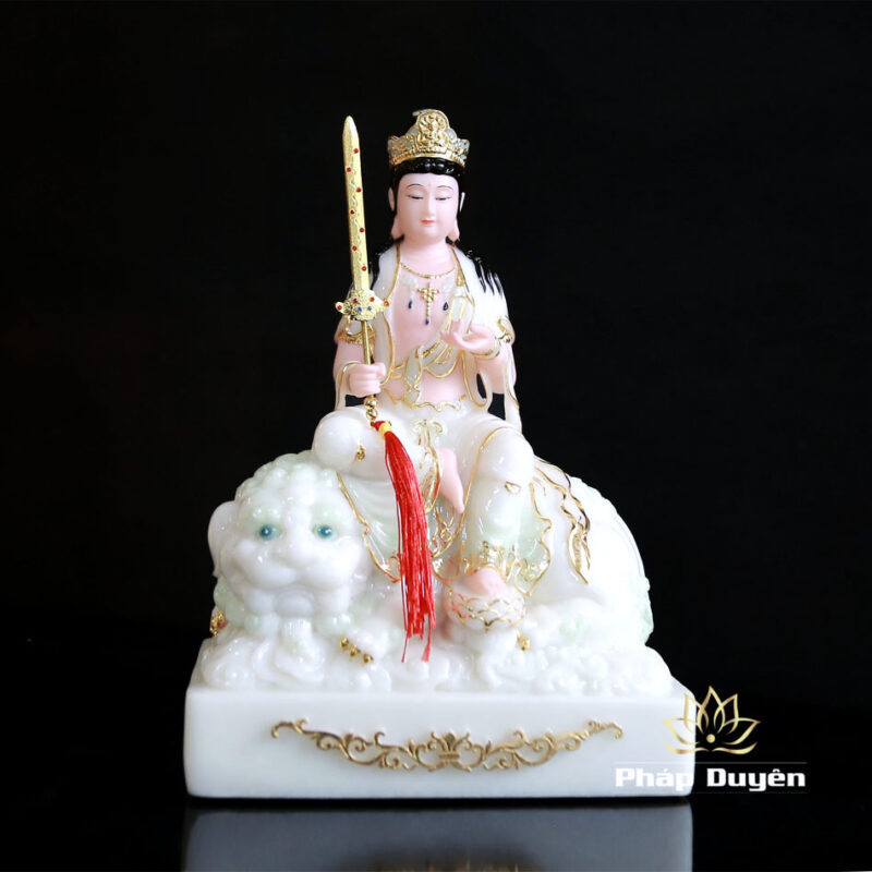 Bộ Tượng Văn Thù Phổ Hiền Bột Đá Cẩm Thạch Màu Thiên Thanh, Cao 30cm - Ảnh 8