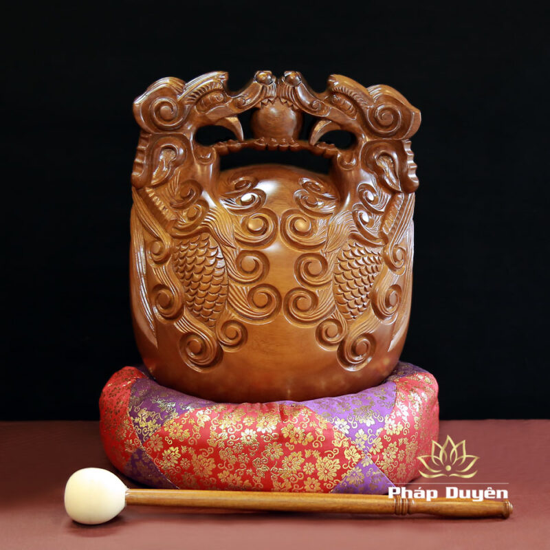Bộ Chuông Chữ Phật Khắc Tâm Kinh, Mõ Rồng Gỗ Bưởi Vàng, Kích Thước 16inch (40cm) - Ảnh 6
