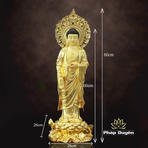Tượng Phật A Di Đà Đứng Có Lá Đề, Chất Liệu Đồng Đài Loan Dát Vàng, Cao 66cm ( Tổng Lá Đề 80cm ) - ảnh 10