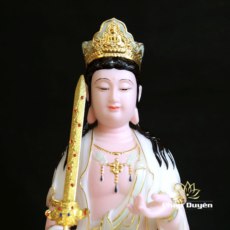 Bộ Tượng Văn Thù Phổ Hiền Bột Đá Cẩm Thạch Màu Thiên Thanh, Nhiều Kích Thước - Ảnh 8
