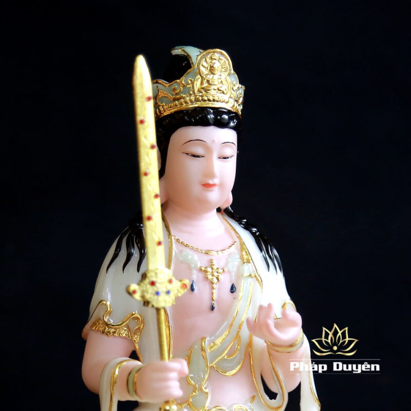 Bộ Tượng Văn Thù Phổ Hiền Bột Đá Cẩm Thạch Màu Thiên Thanh, Cao 30cm - Ảnh 10