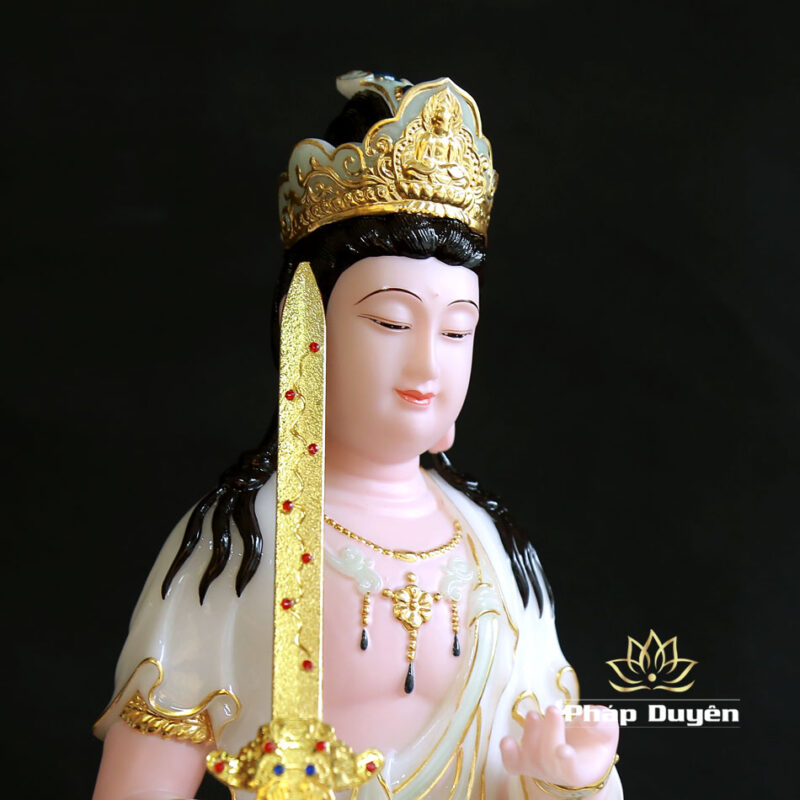 Bộ Tượng Văn Thù Phổ Hiền Bột Đá Cẩm Thạch Màu Thiên Thanh, Nhiều Kích Thước - Ảnh 9