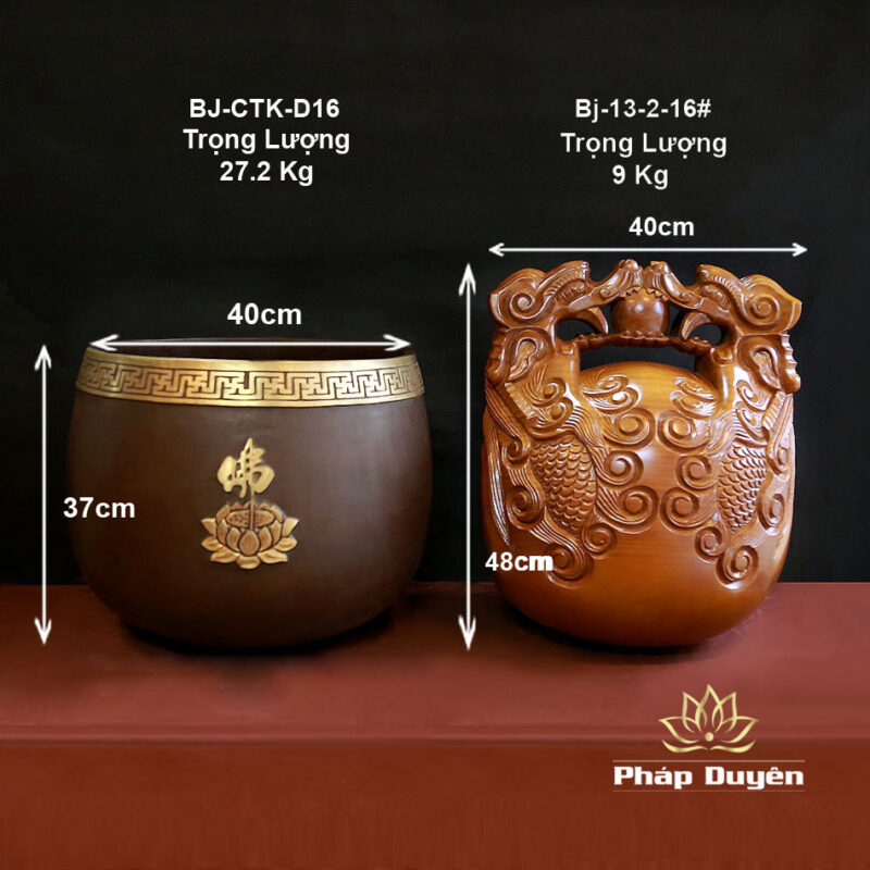 Bộ Chuông Chữ Phật Khắc Tâm Kinh, Mõ Rồng Gỗ Bưởi Vàng, Kích Thước 16inch (40cm) - Ảnh 7