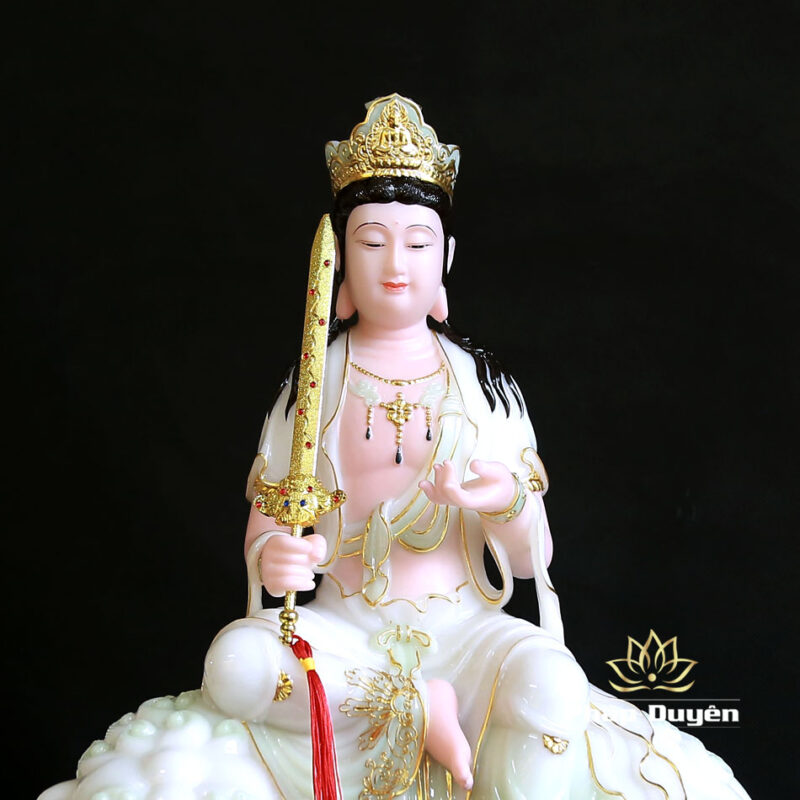 Bộ Tượng Văn Thù Phổ Hiền Bột Đá Cẩm Thạch Màu Thiên Thanh, Nhiều Kích Thước - Ảnh 10